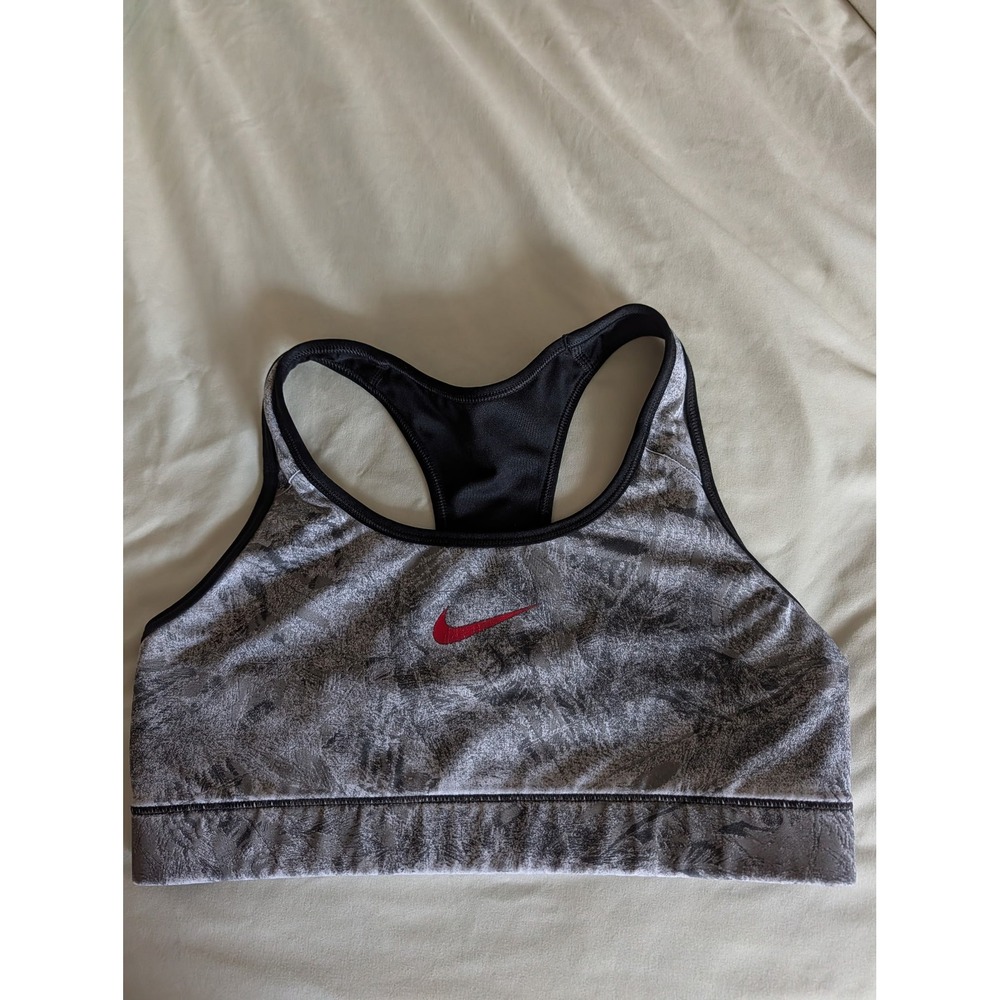 Nike Womens Dri-FIT Racerback Sports Bra Grey Black Marble Print Medium Support